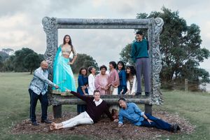Large family reunion posing for a group portrait