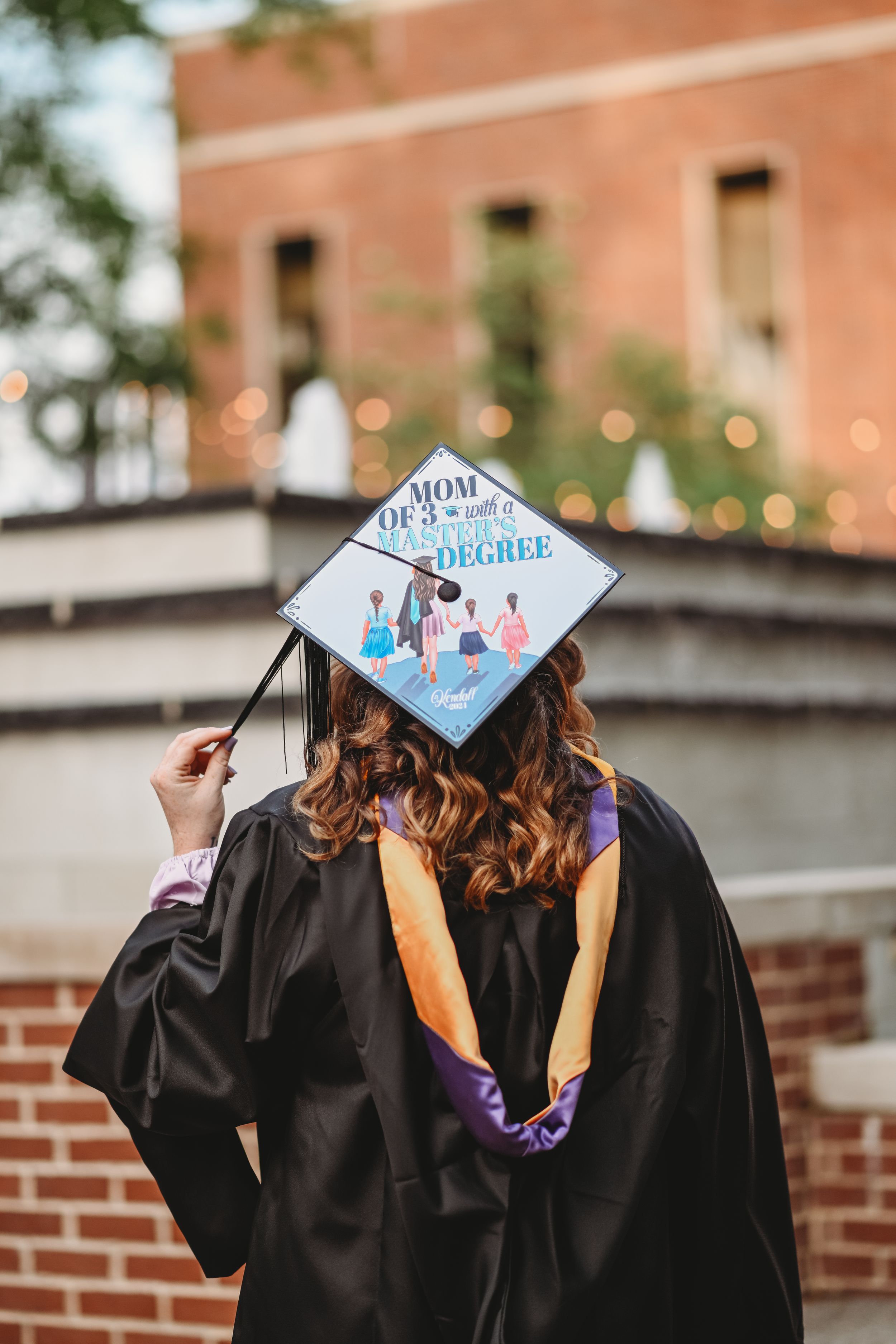 Decorated graduation cap with custom design shown from different angles.