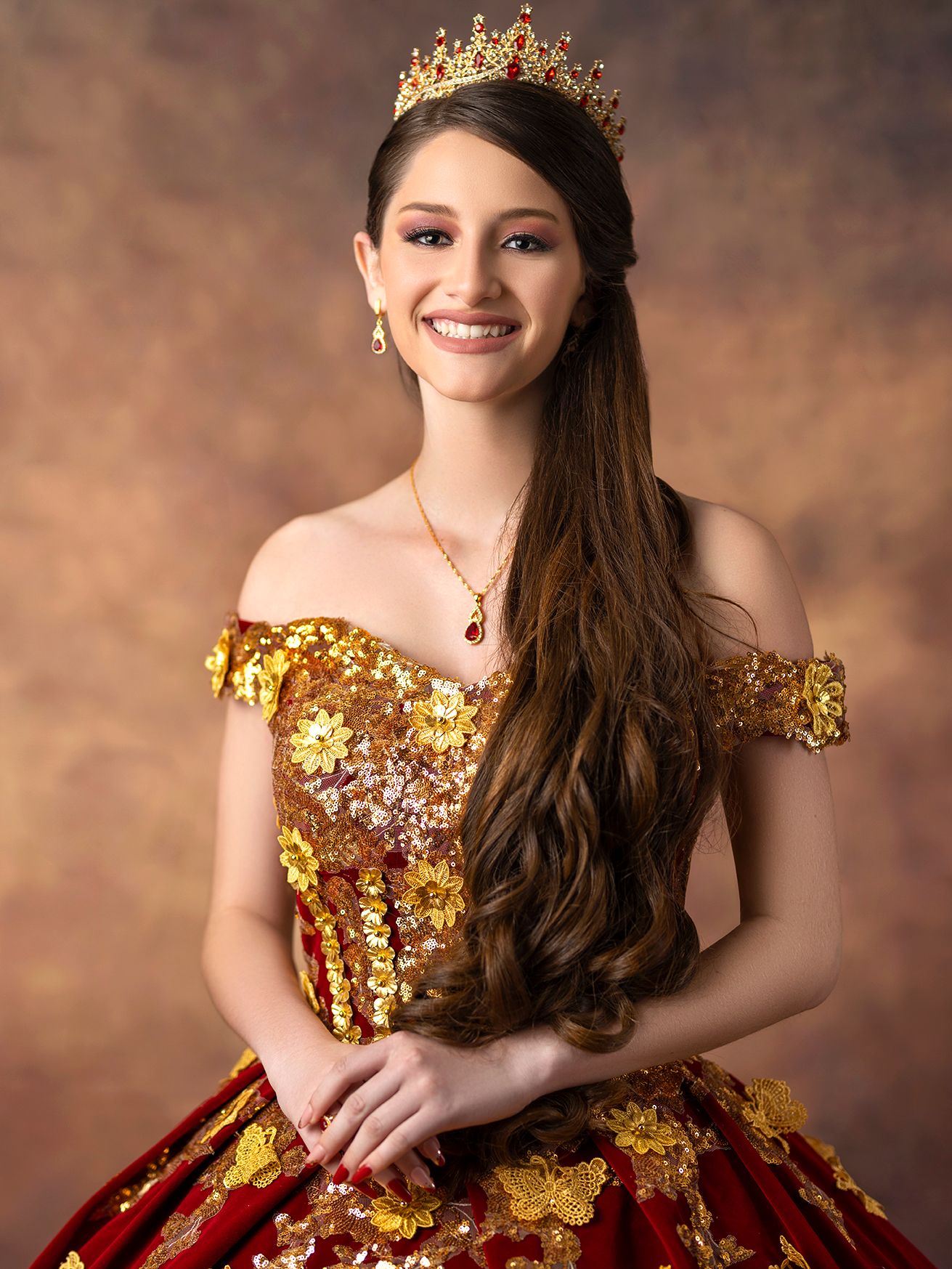 Quinceañera Photography in Studio with red dress