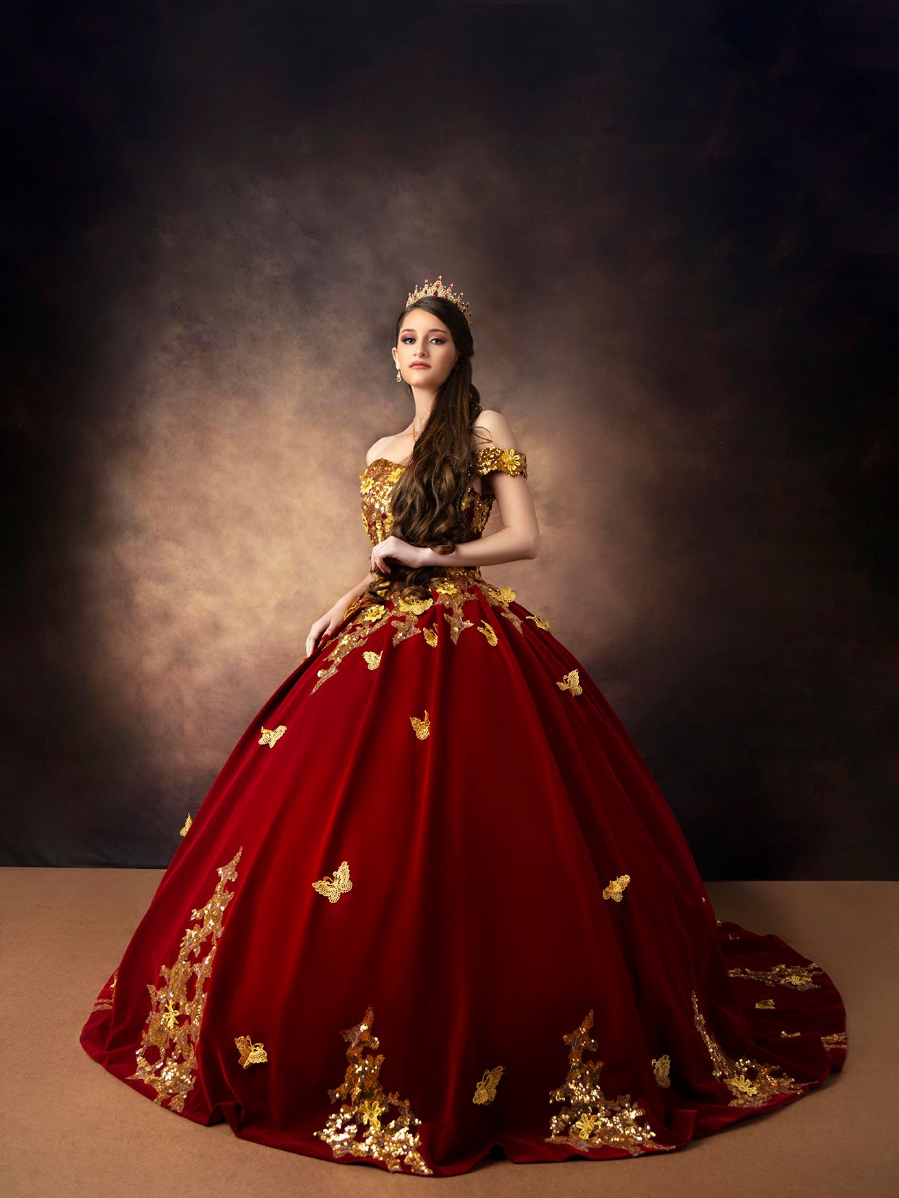 Quinceañera Photography in Studio with red dress