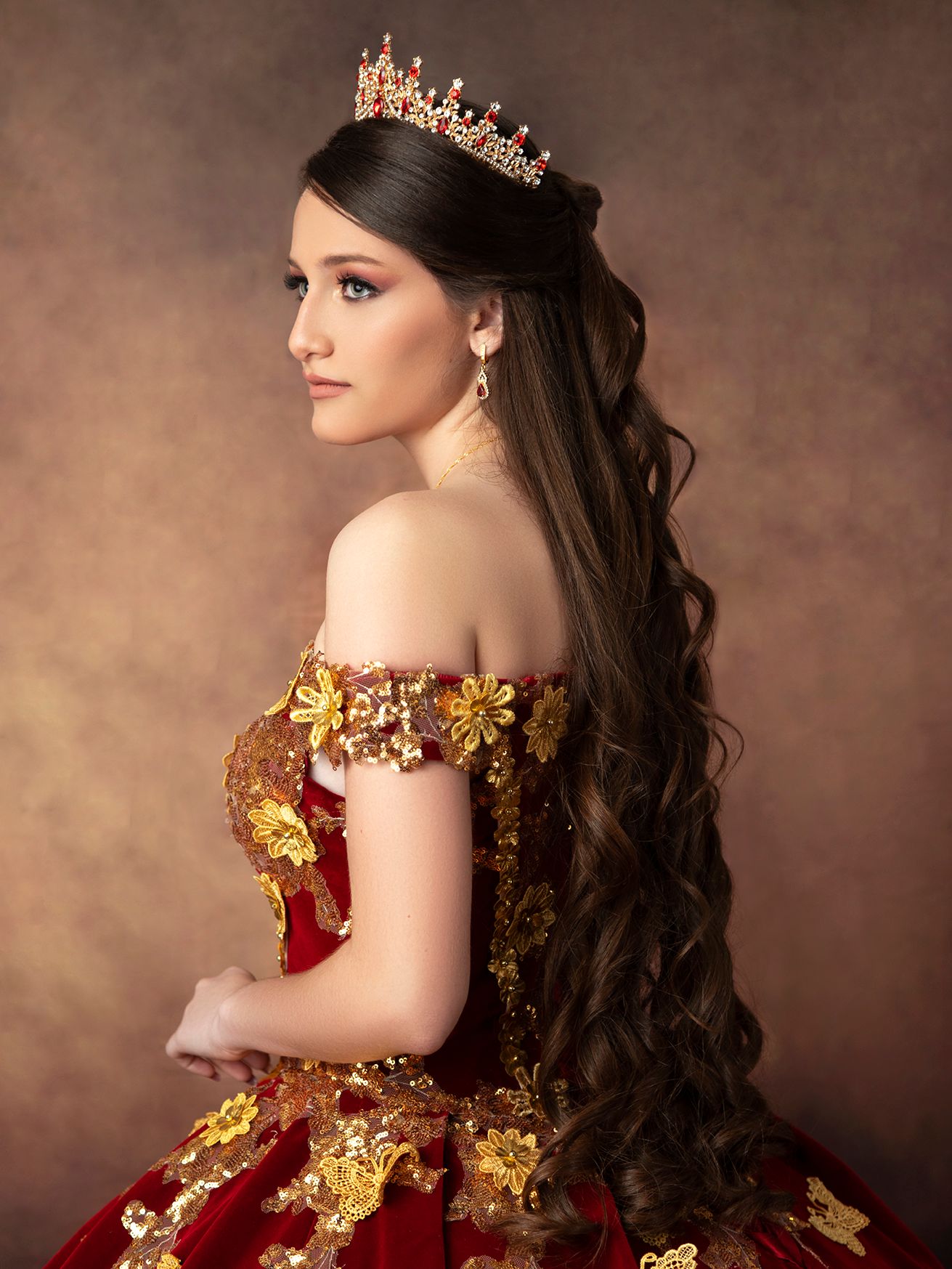 Quinceañera Photography in Studio with red dress