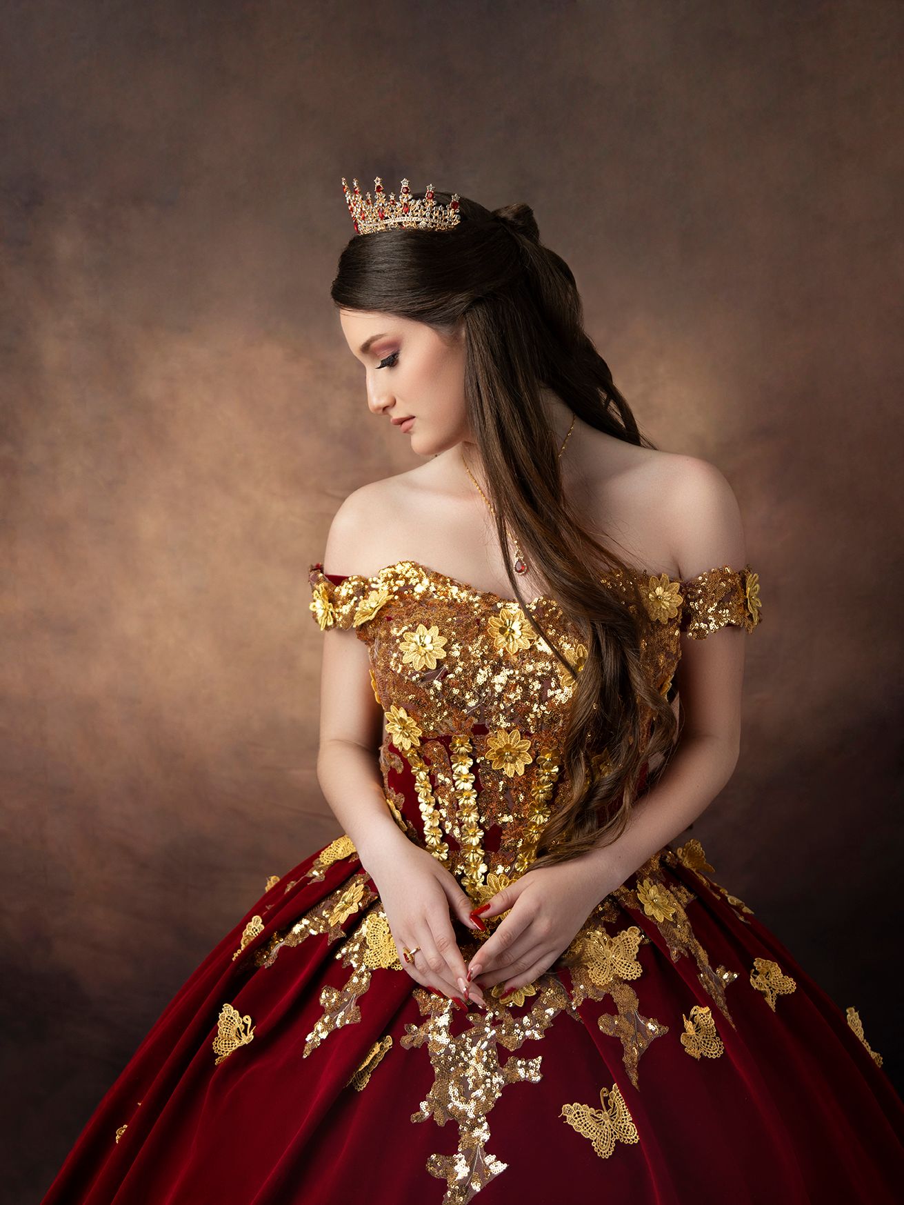 Quinceañera Photography in Studio with red dress
