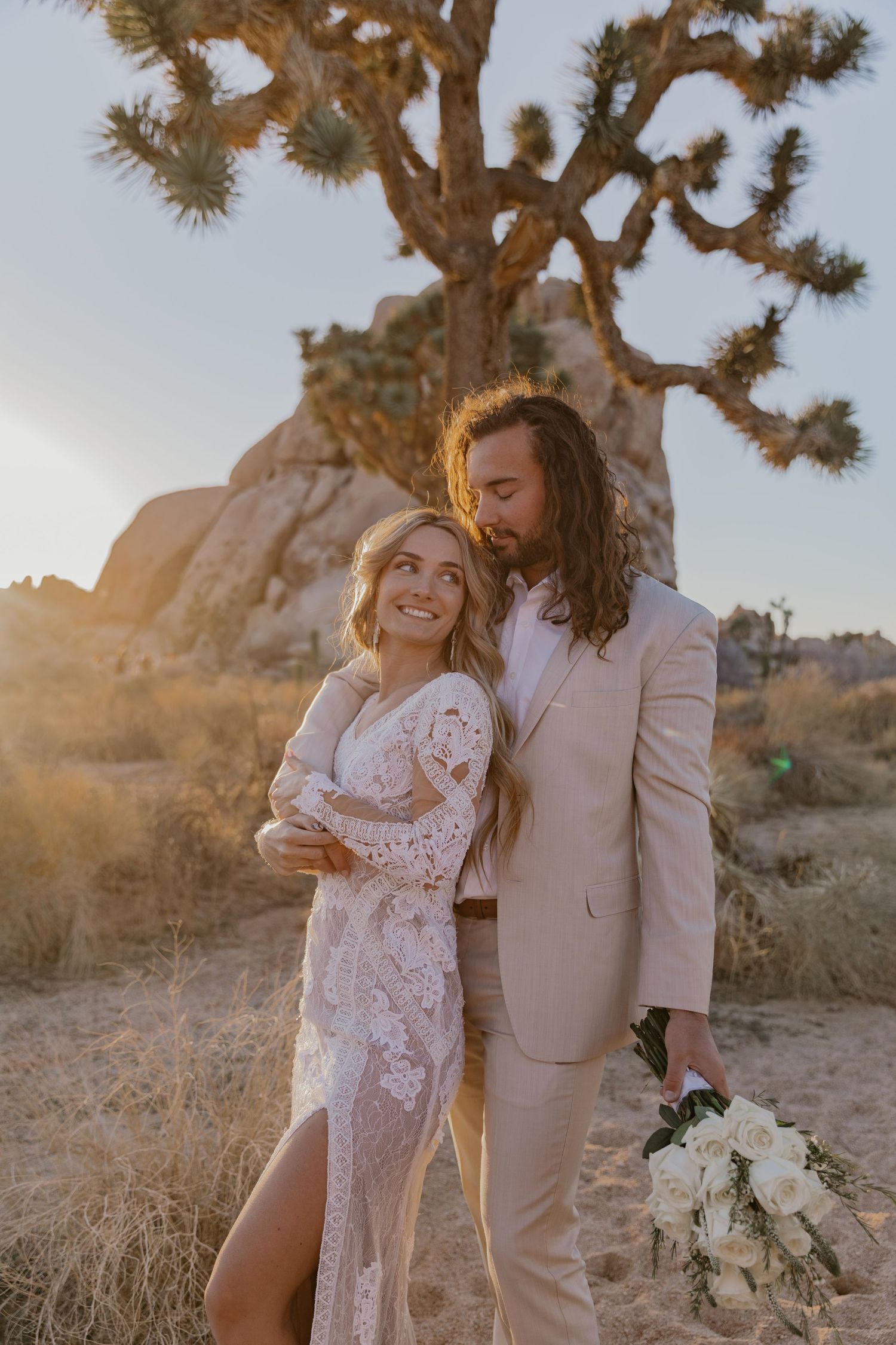 Orlando luxury wedding photographer bride and groom in the desert during golden hour.
