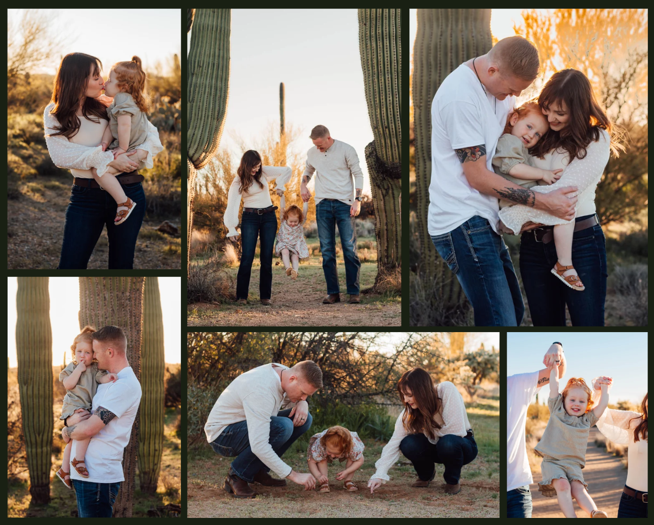 Family photoshoot at sunset golden hour at Broadway Trailhead in the desert in Tucson, Arizona.