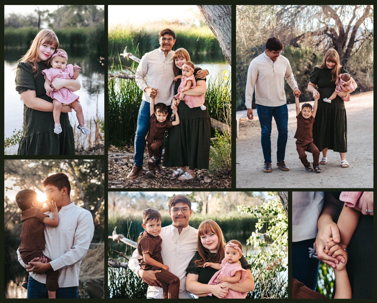 Family photoshoot at sunset golden hour at Sweetwater Wetlands park in Tucson, Arizona.
