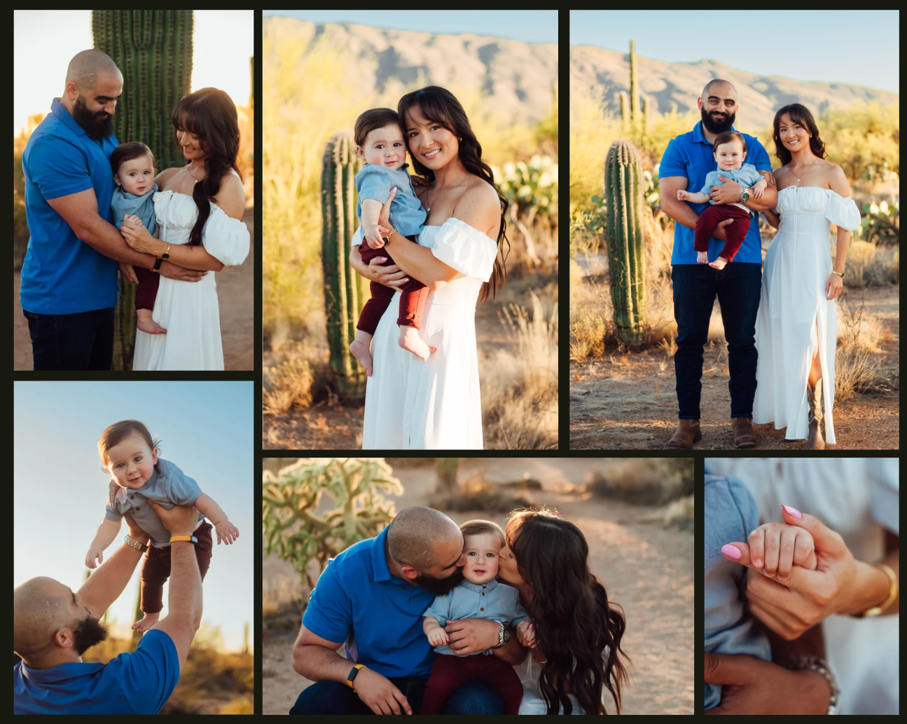 Family photoshoot at sunset golden hour at Broadway Trailhead in the desert in Tucson, Arizona.