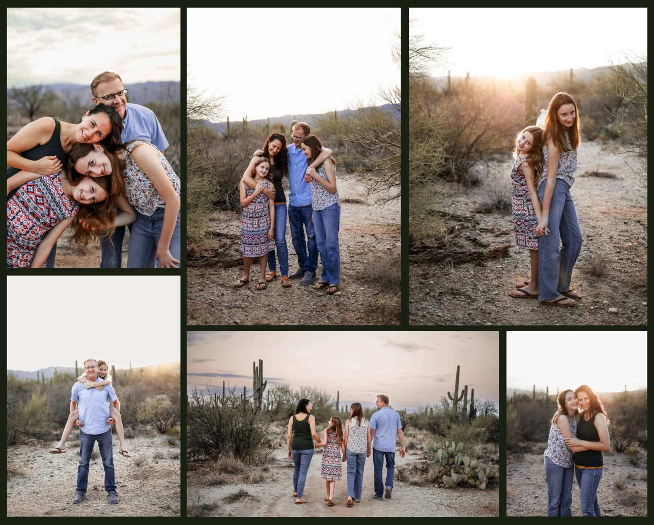 Family photoshoot at sunset golden hour at Broadway Trailhead in the desert in Tucson, Arizona.