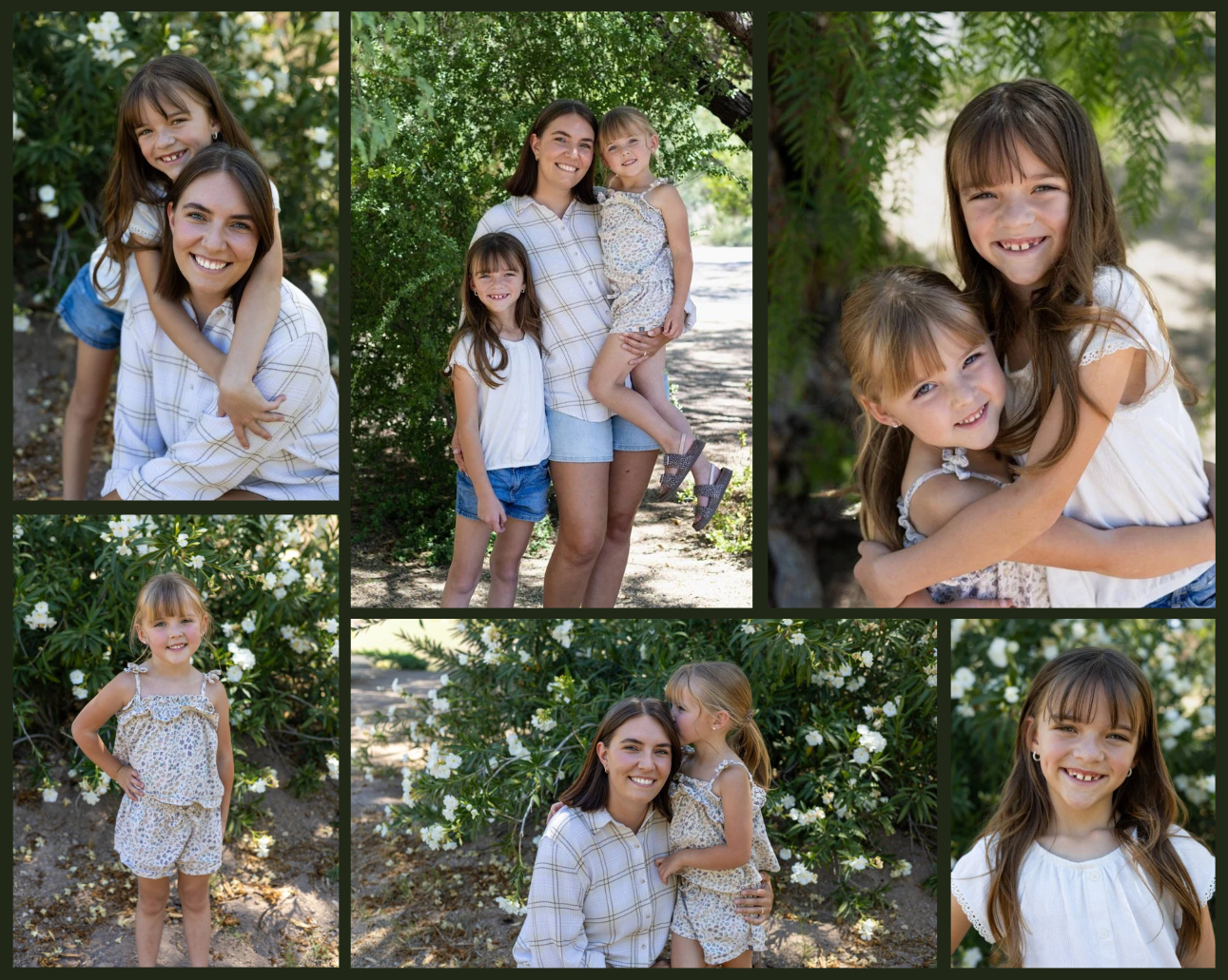 Mommy and me mini session at Agua Caliente Park with mom and her two daughters smiling and hugging.