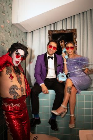 Bride and Groom calling on phone with Elvis at Sure thing chapel Las Vegas elopement