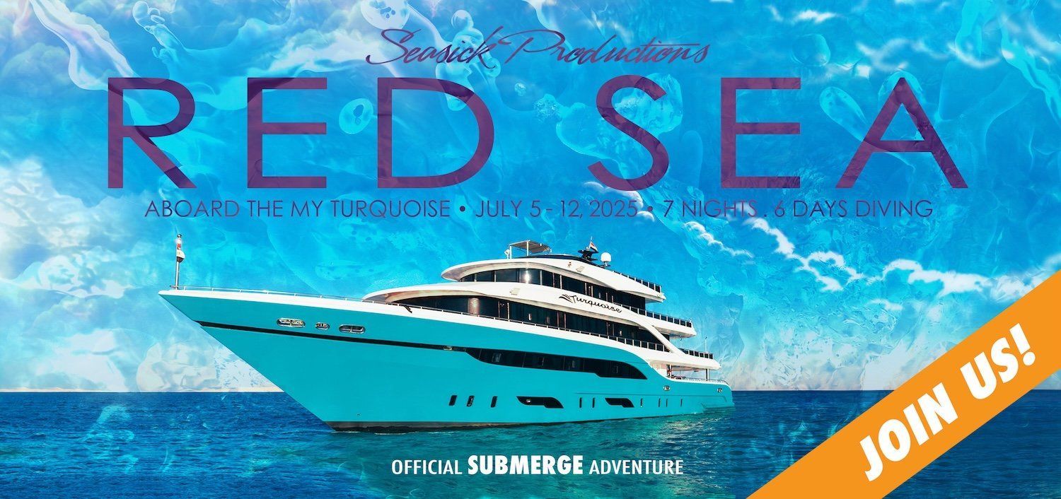 Luxury yacht cruising on crystal clear turquoise waters of the Red Sea with bright blue sky overhead.
