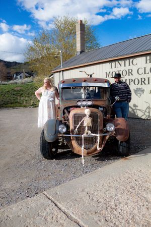 Vintage car photoshoot at Tintic Hills with classic automobiles and western styling.