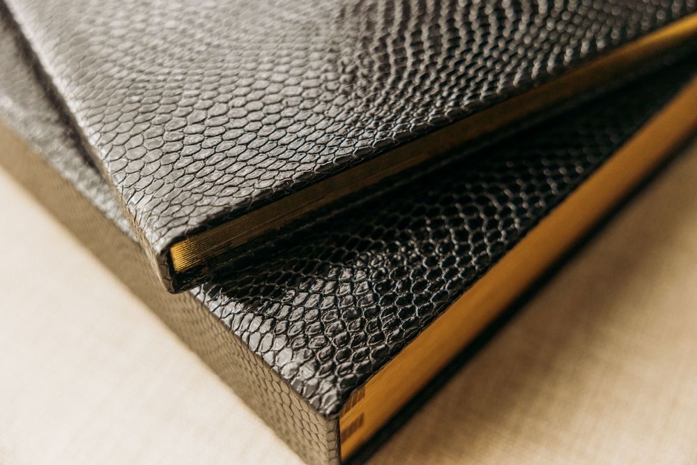 Black venom snake print luxury photo album and matching box