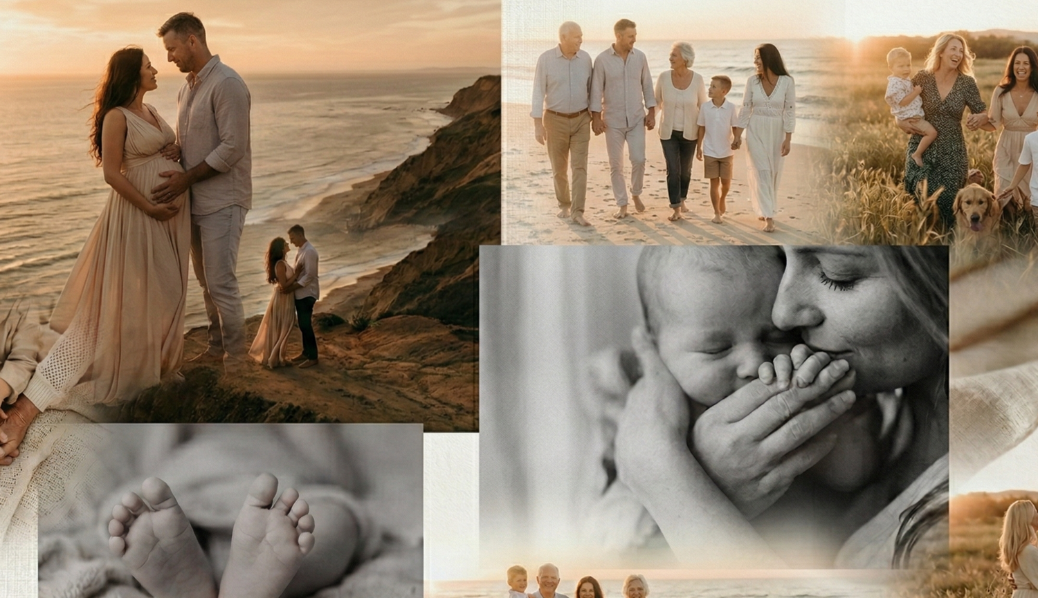 Intimate couple poses on beach during golden sunset while walking together along shoreline.