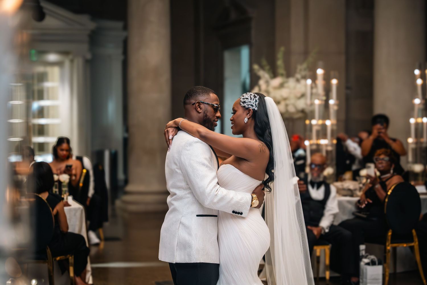 Joyful wedding ceremony moment captured in an ornate church setting.
