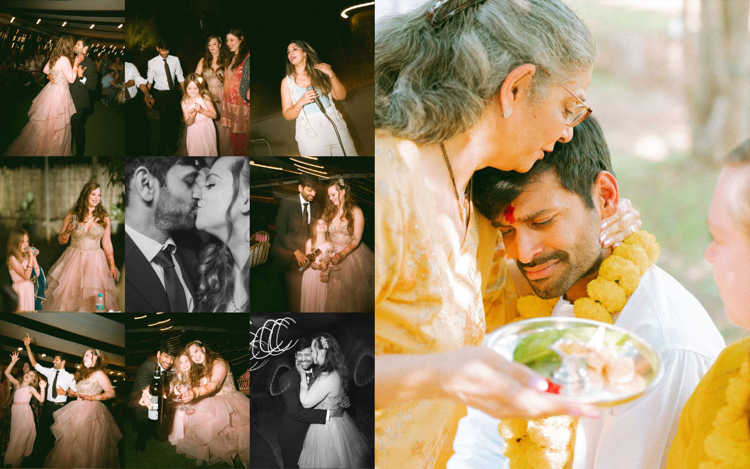 Intimate couple moments during a wedding celebration beautifully captured in a collage by a professional wedding photographer in Mumbai.