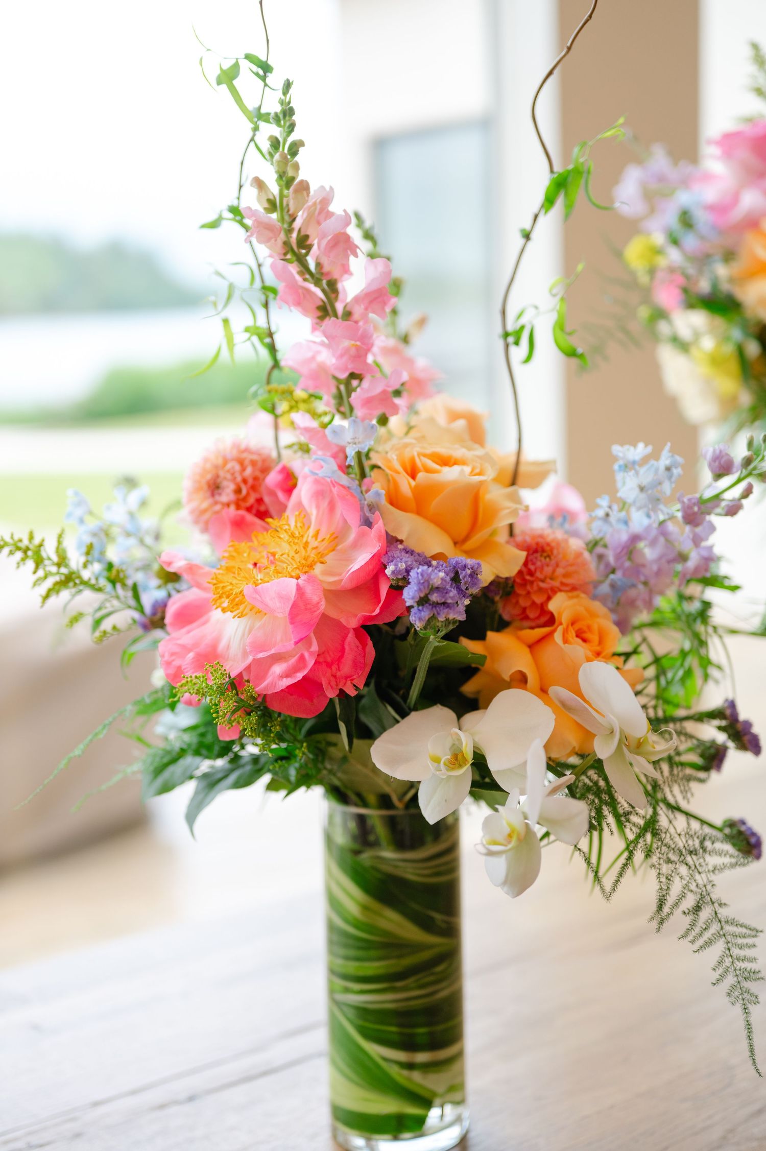 Floral design for a wedding at the Lakehouse designed by Wagner Floral Designs.