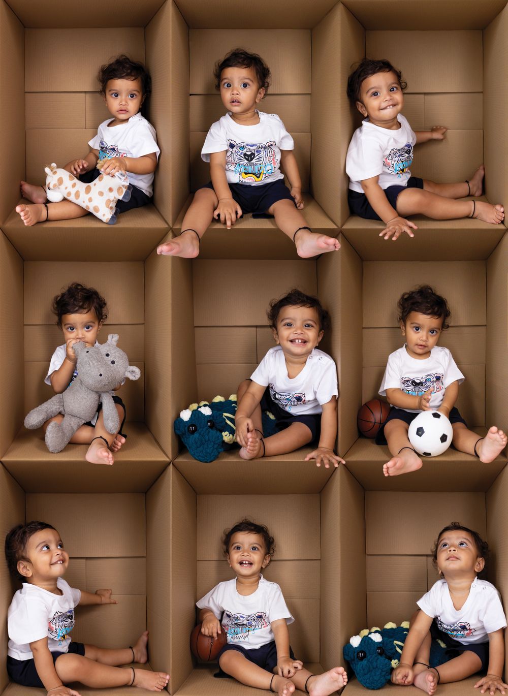 Fun, unusual, quirky, box photos for your little babies and kids! What's better than one baby? Nine of them in one photo of course!