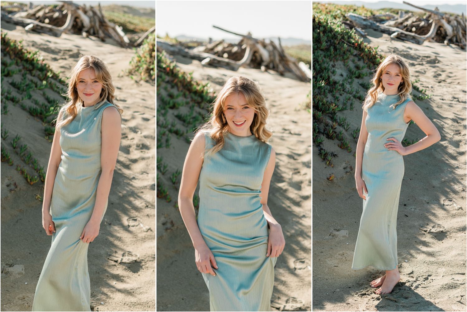 green dress on beach with senior session photos in Morro Bay | san Luis obispo high school senior photographer | Morro Bay seniors | photos