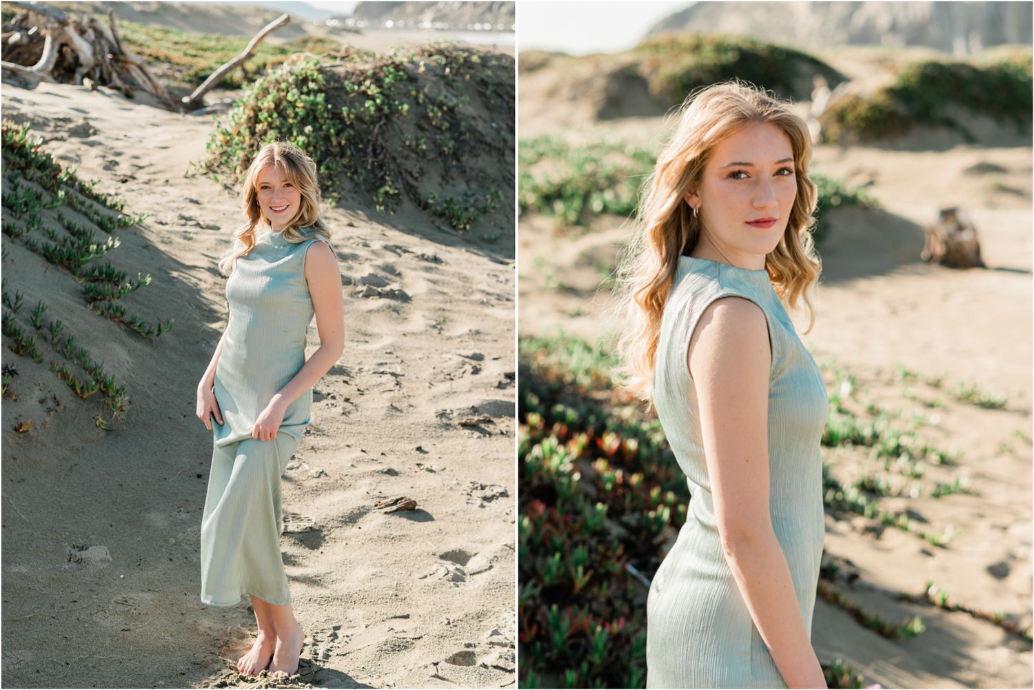 senior session in Morro Bay | light green dress on beach for senior photos San Luis Obispo