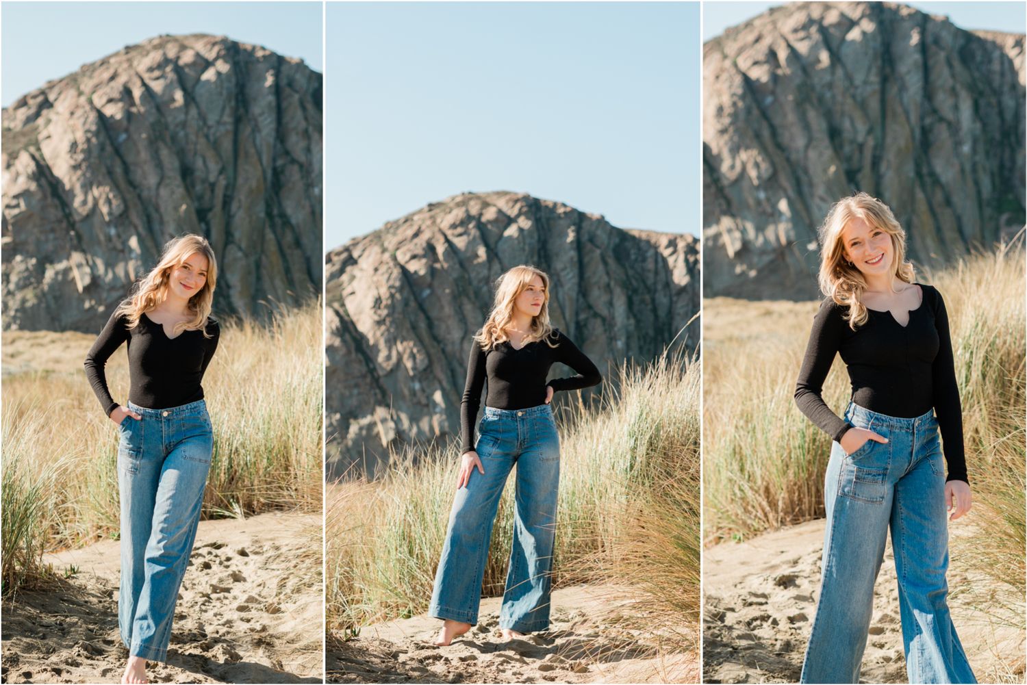 San Luis Obispo senior photographer Morro Bay senior session for cal poly grad. jeans and black long sleeve for casual outfit