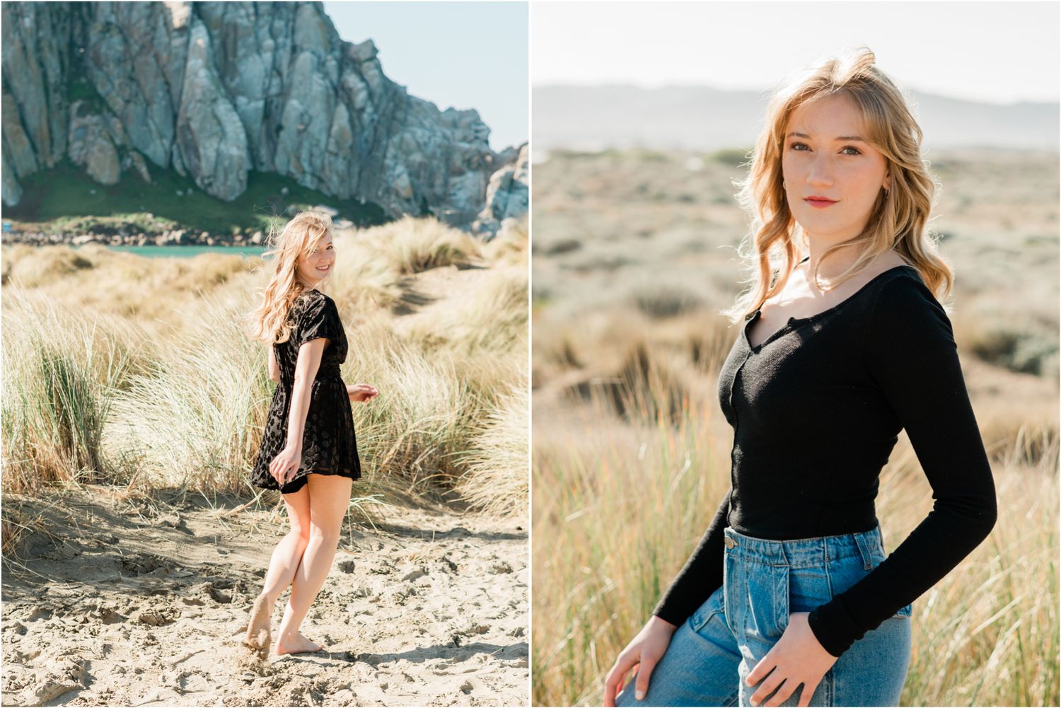 senior photos in Morro Bay with cal poly grad wearing black romper | SLO senior photographer | senior photos | senior session in Morro Bay