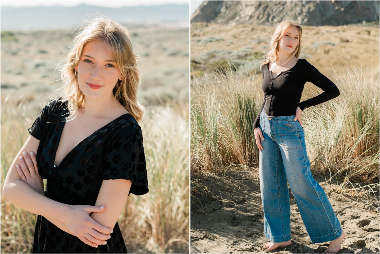 senior photos on beach in sea grass in Morro Bay senior photographer San Luis Obispo Felisha connolly
