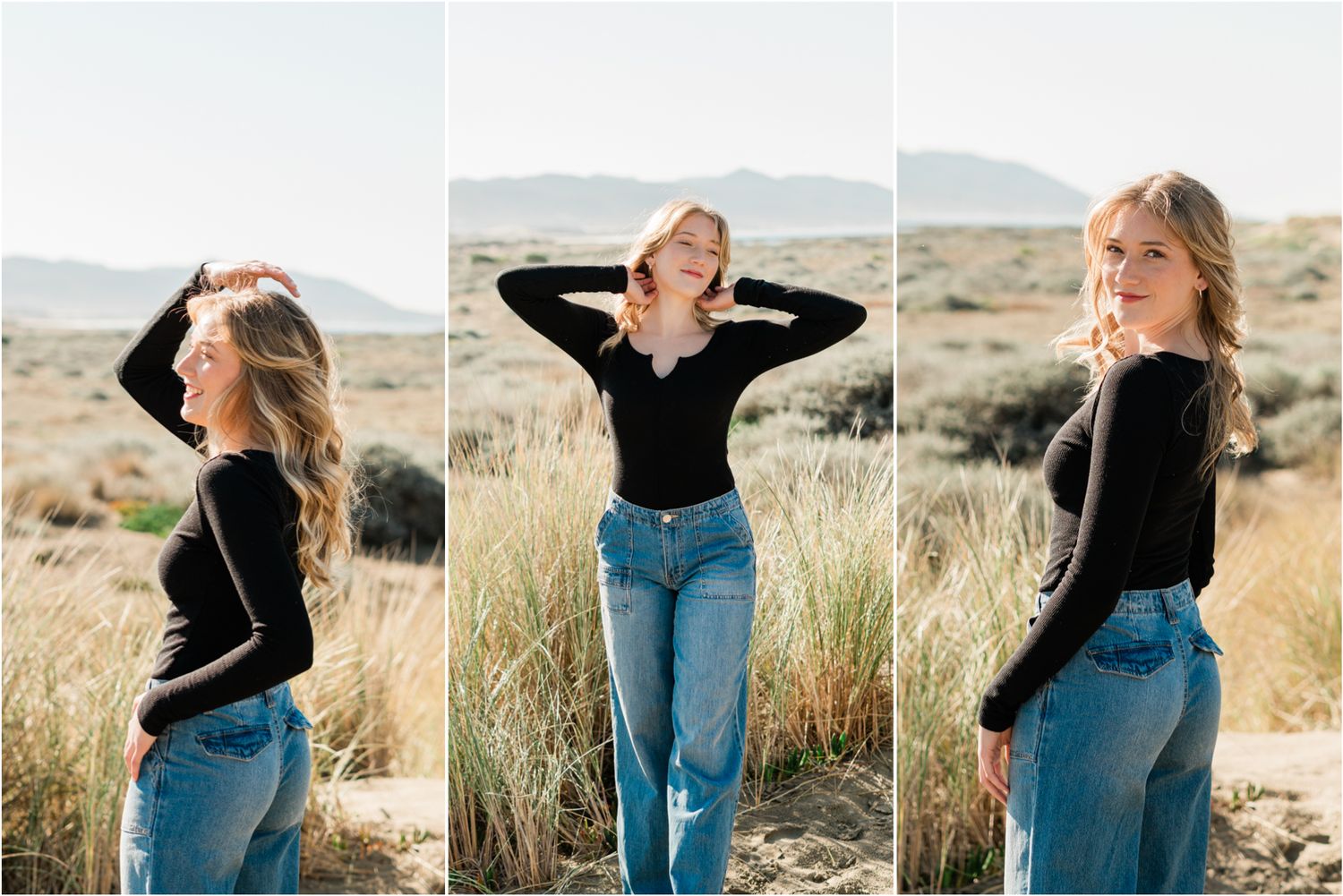 senior session for San Luis Obispo senior | Morro Bay senior photo | black top and jeans for casual outfit for senior photos | senior photo