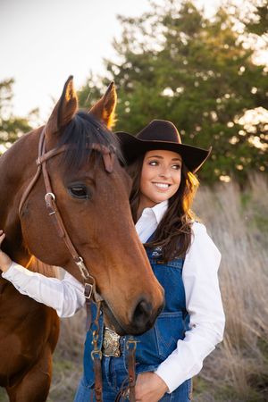 A series of four photos showing a horse and rider in western attire against a natural outdoor backdrop.