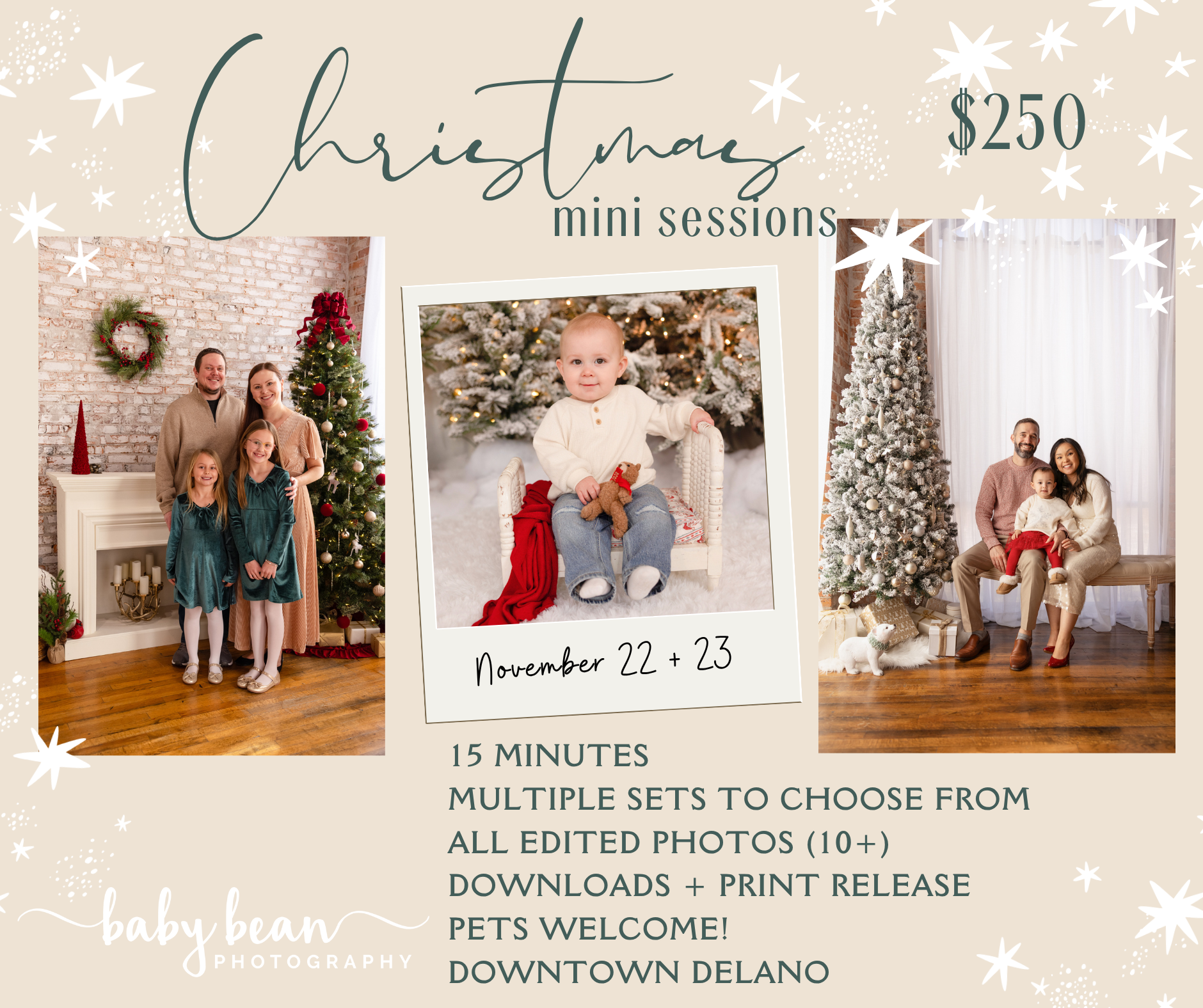 Twin Cities family Christmas mini session with holiday backdrop and cozy studio setting