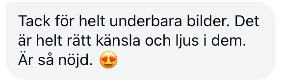 A screenshot of Swedish text messages showing a conversation with heart emojis and positive comments.