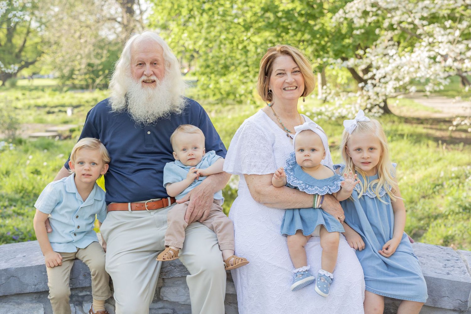 Grandparents with grandkids springtime extended family session St. Louis, MO