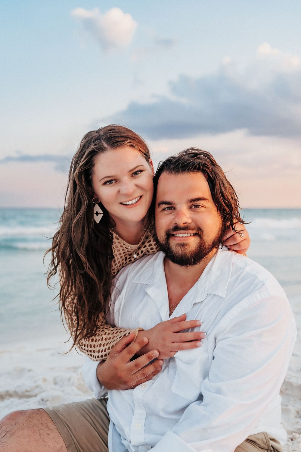 Sunset Couples Engagement Photo Session In Swimsuits At Henderson Beach State Park Destin, Florida