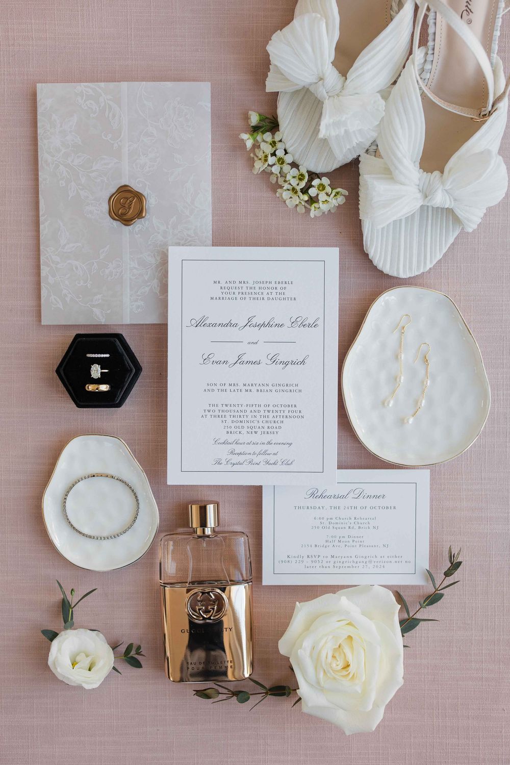 Alex's wedding day details at a private home in Manasquan, New Jersey.