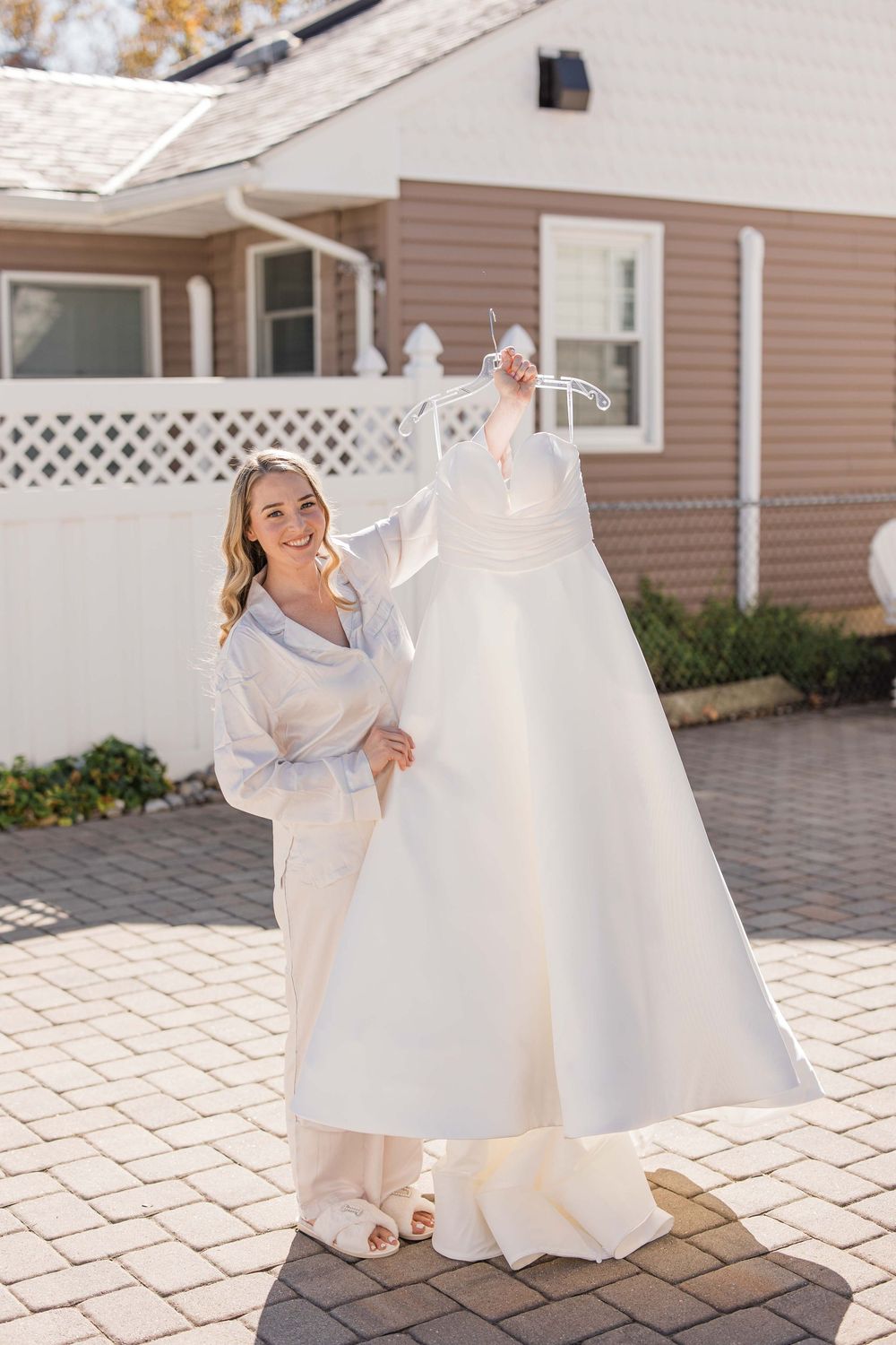 Alex shows off her beautiful Anne Barge wedding dress at private home in Manasquan, New Jersey.