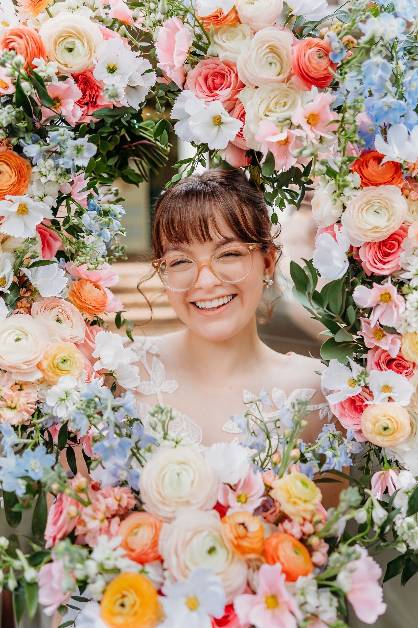 Bride portrait using a spring inspired floral bouquet ring. Cincinnati, Northern Kentucky, and Chicago wedding photography.