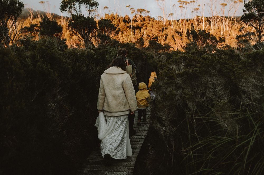 A beautiful sunrise elopement at Lake Osborne in Hartz Mountain National Park, Tasmania. Taken by world renowned photographer Joss Jensen