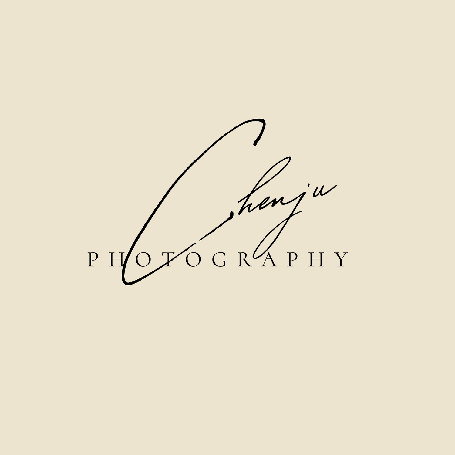 Elegant cursive typography and photography branding text on beige background.