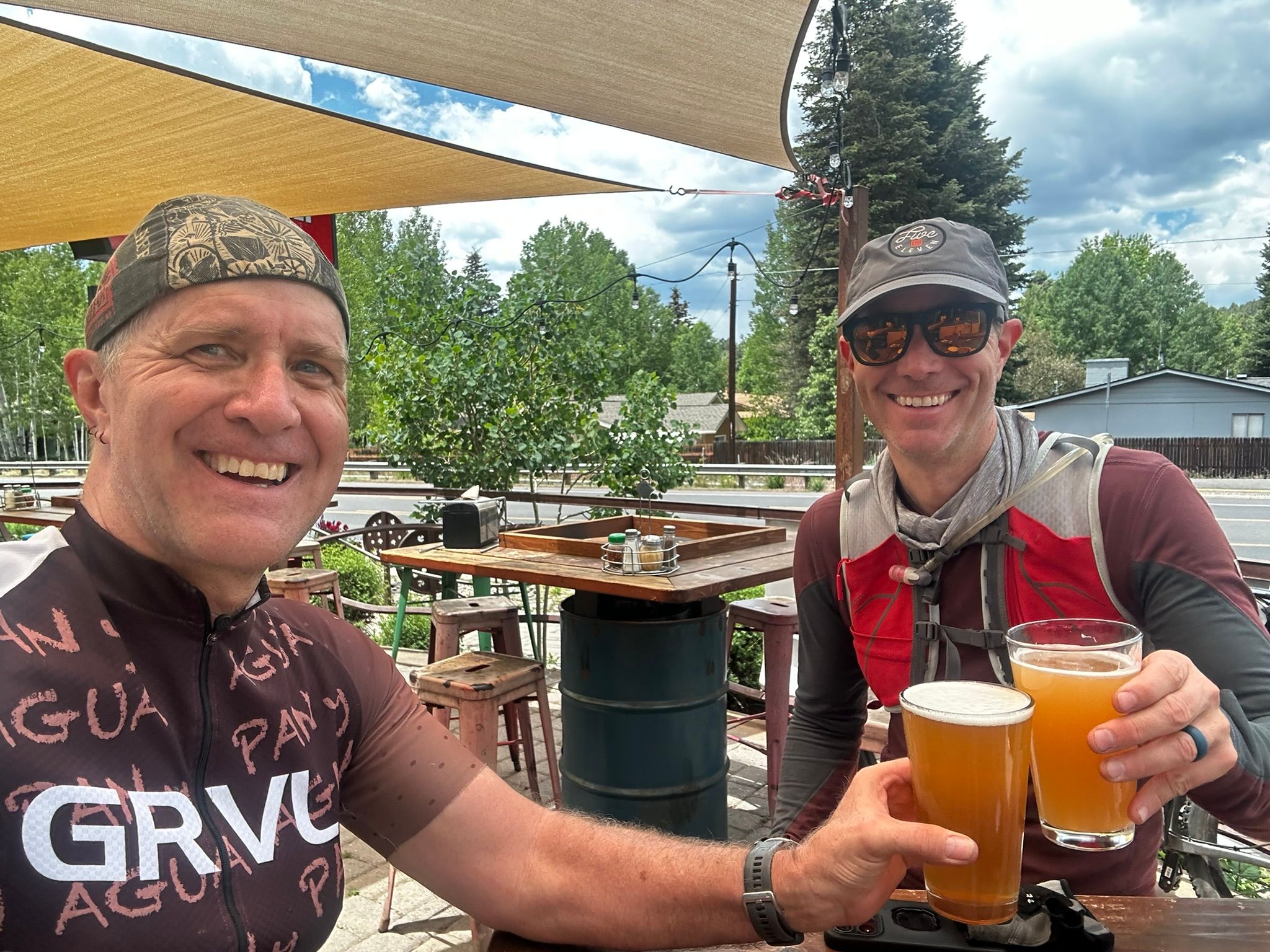 Sean and Kris toast to a successful bike camping adventure.