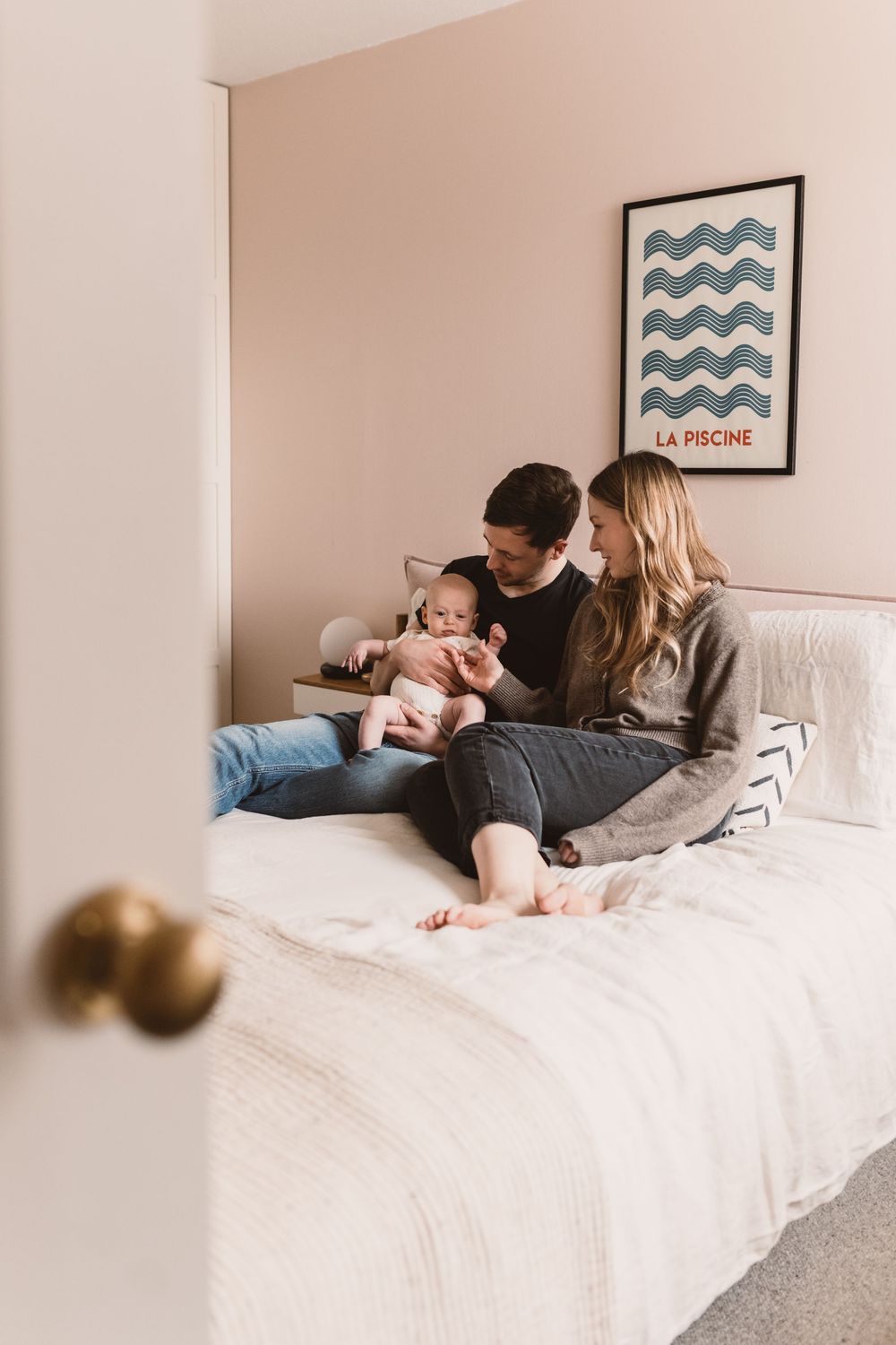 13-week-old baby boy and his parents at an in-home newborn session in London.