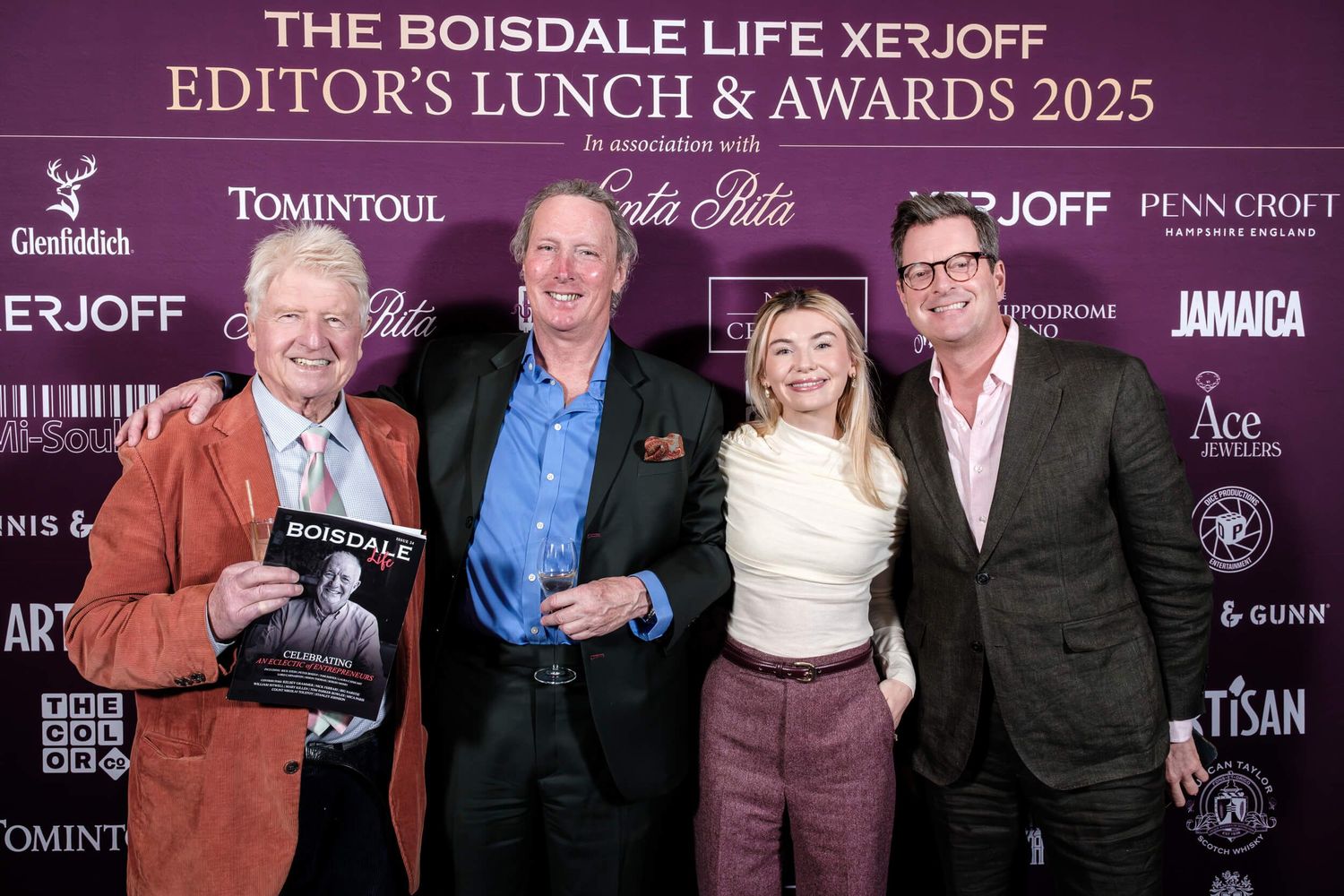 Event banner showing logos and branding for The Boisdale Life Editor's Lunch & Awards 2025 against a purple backdrop.