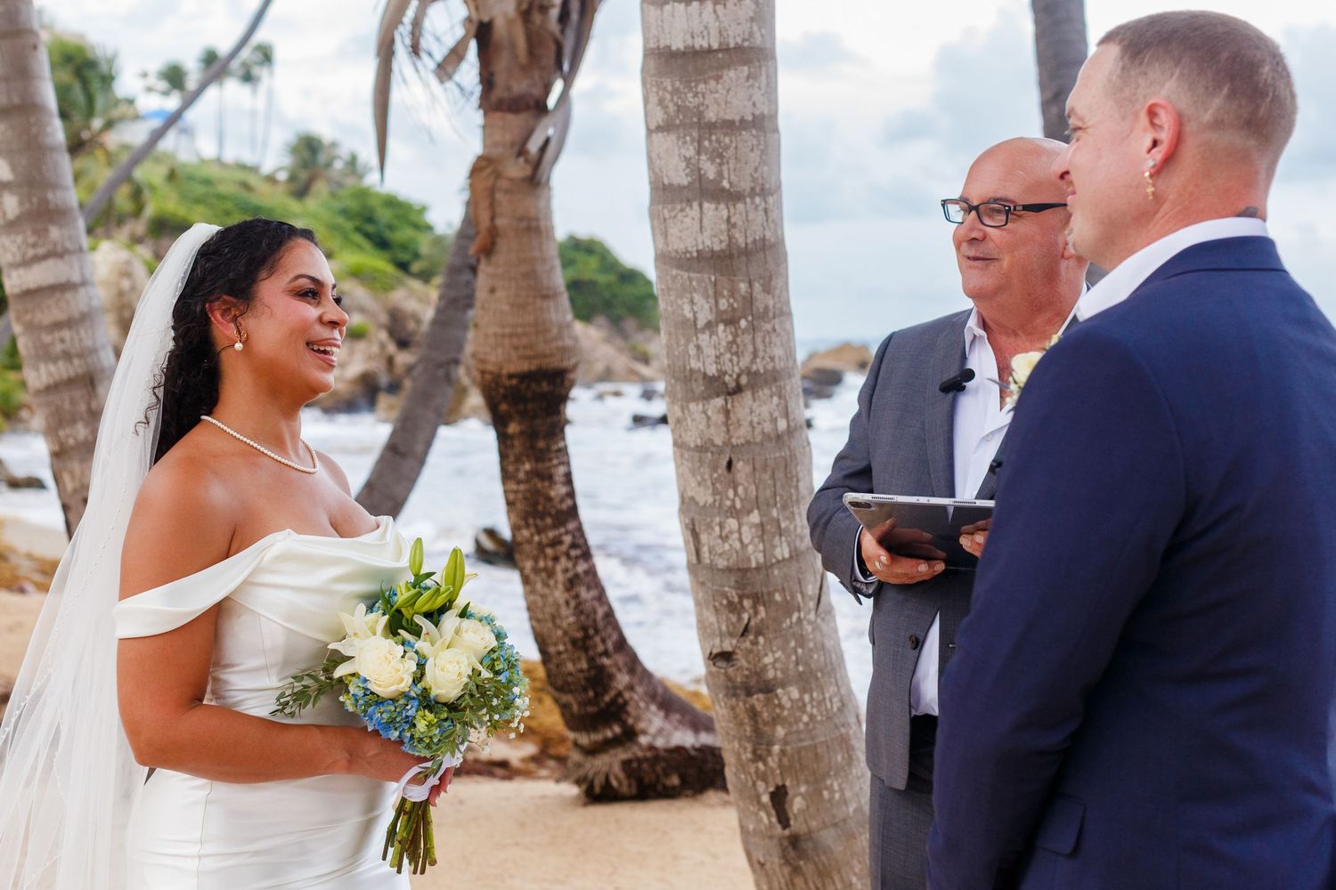 Wedding ceremony. Intimate beach wedding in Palmas del Mar, Puerto Rico.