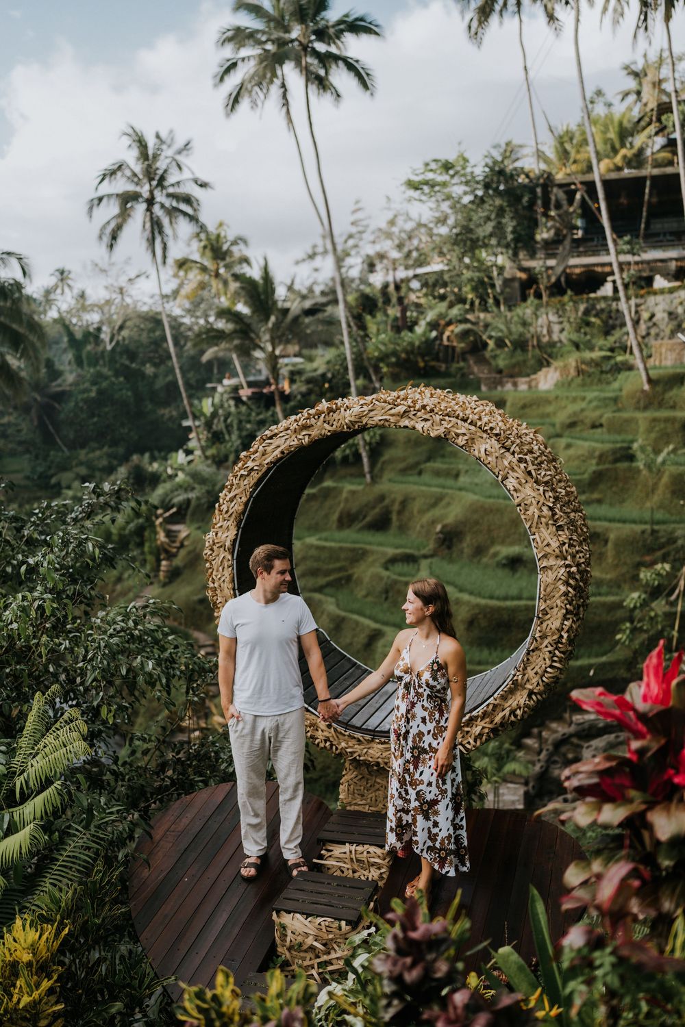 Bali couple photoshoot with ricefield and waterfall background