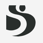 Abstract black logo design showing a stylized letter S shape with curved lines against white background.