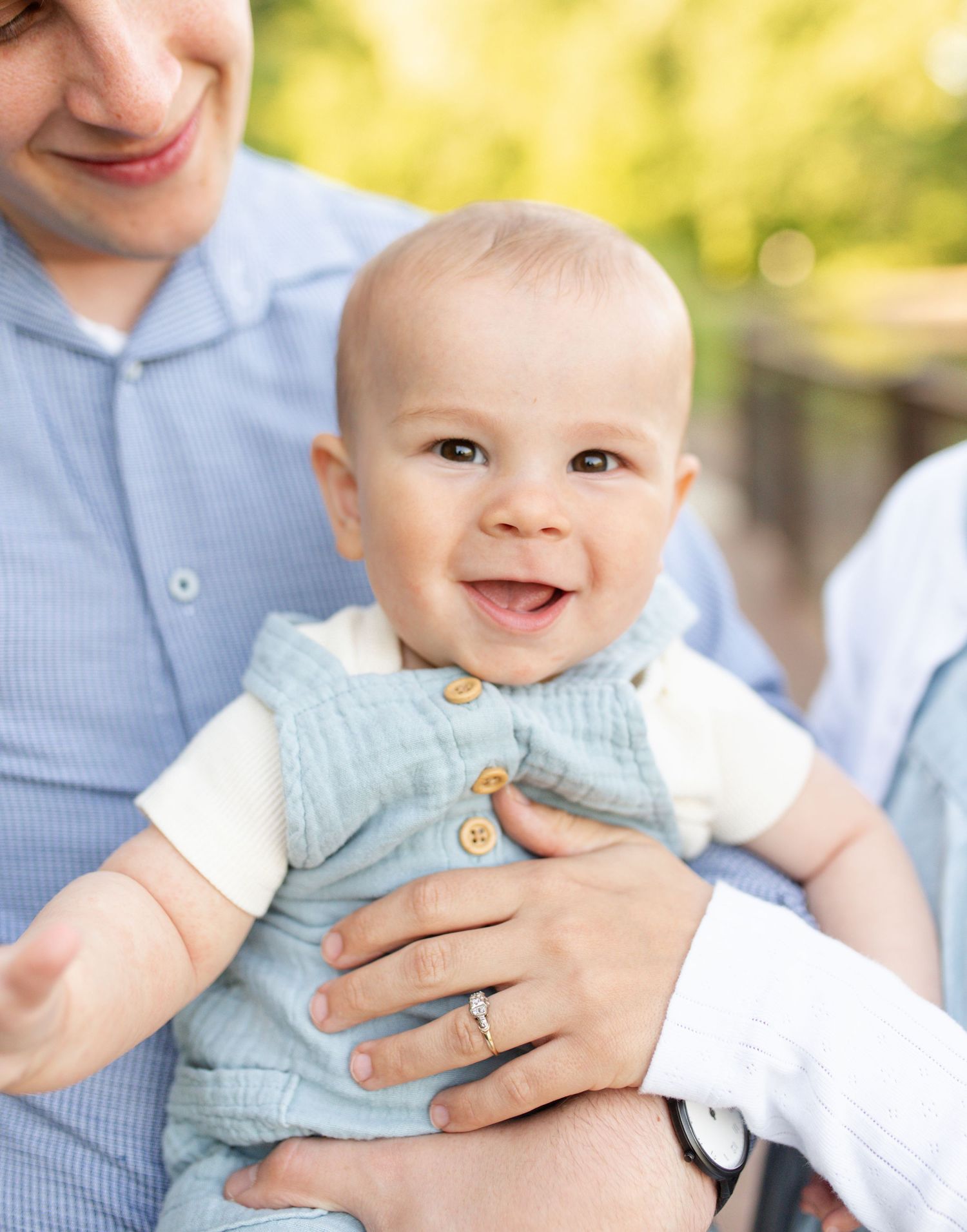Close up of child smiling during family photos in O’Fallon Missouri