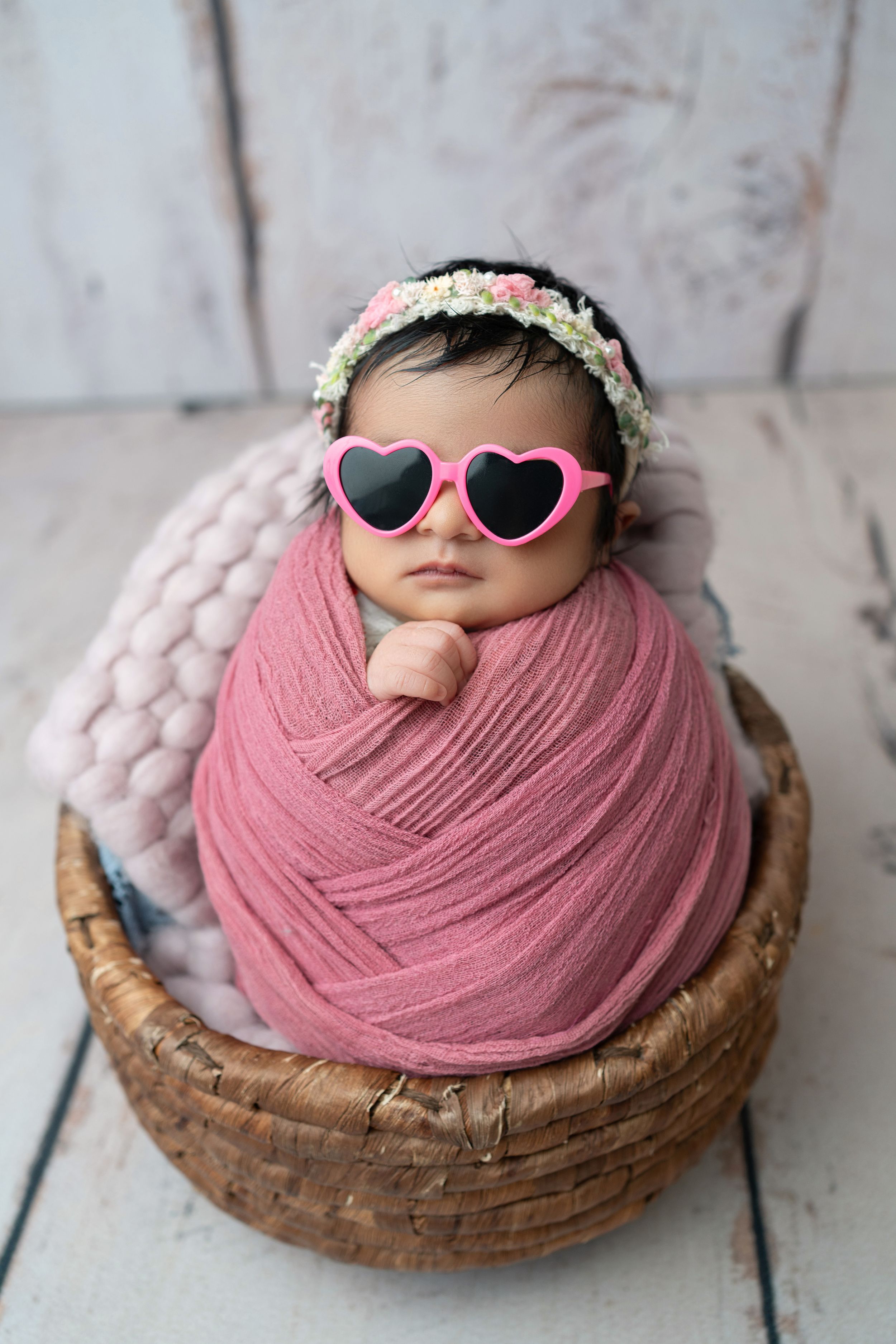 Newborn photography Melbourne, baby girl wearing glasses photoshoot