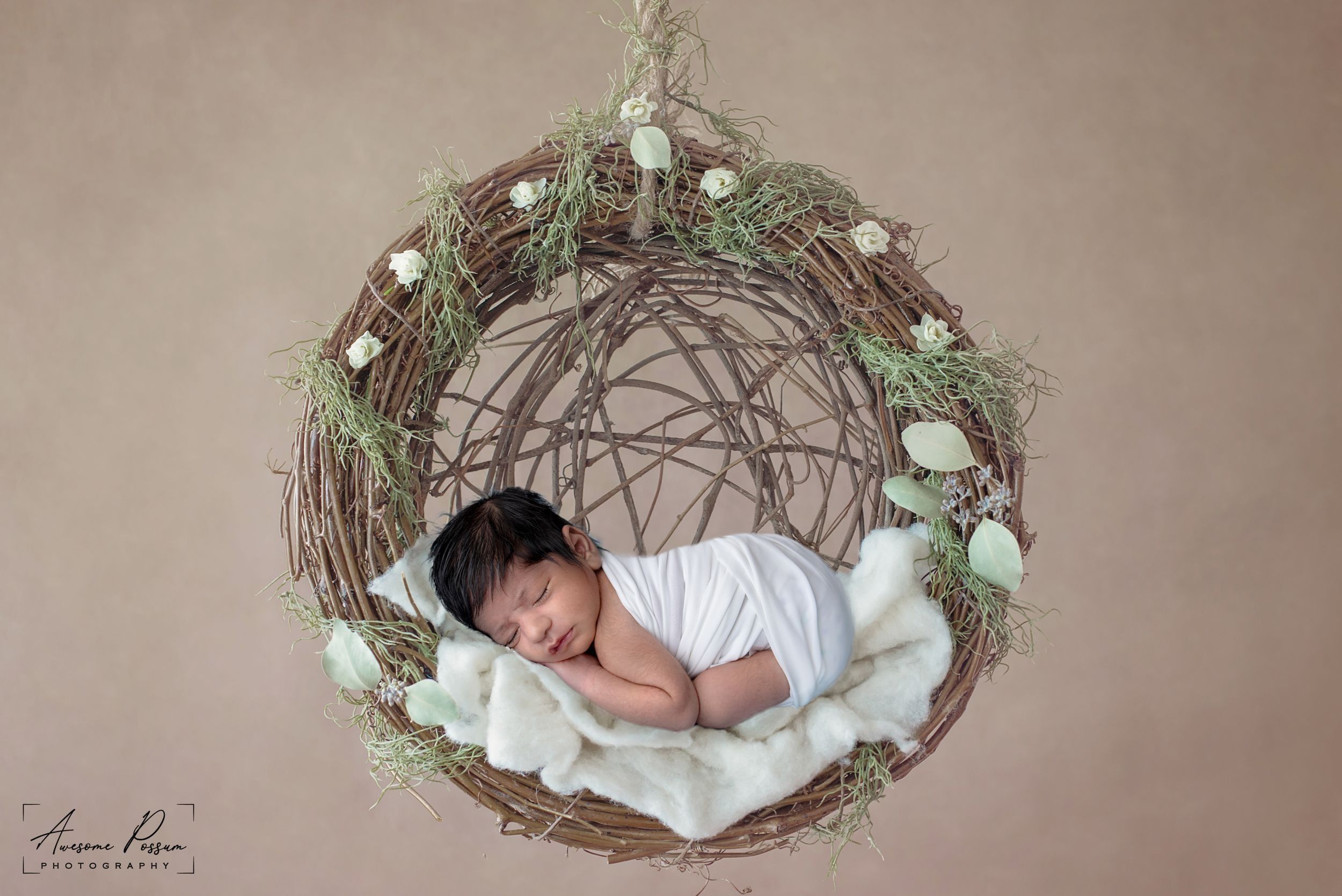 Newborn photography Melbourne, baby in hanging basket