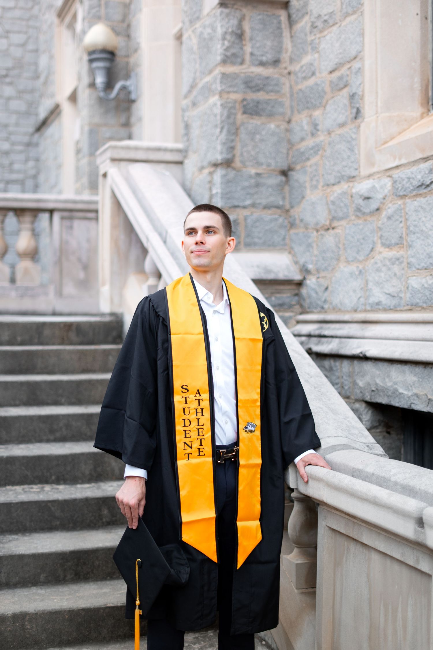 Oglethorpe graduation photos at weltner library stairs, one of the best spots for Oglethorpe grad portraits in atlanta georgia