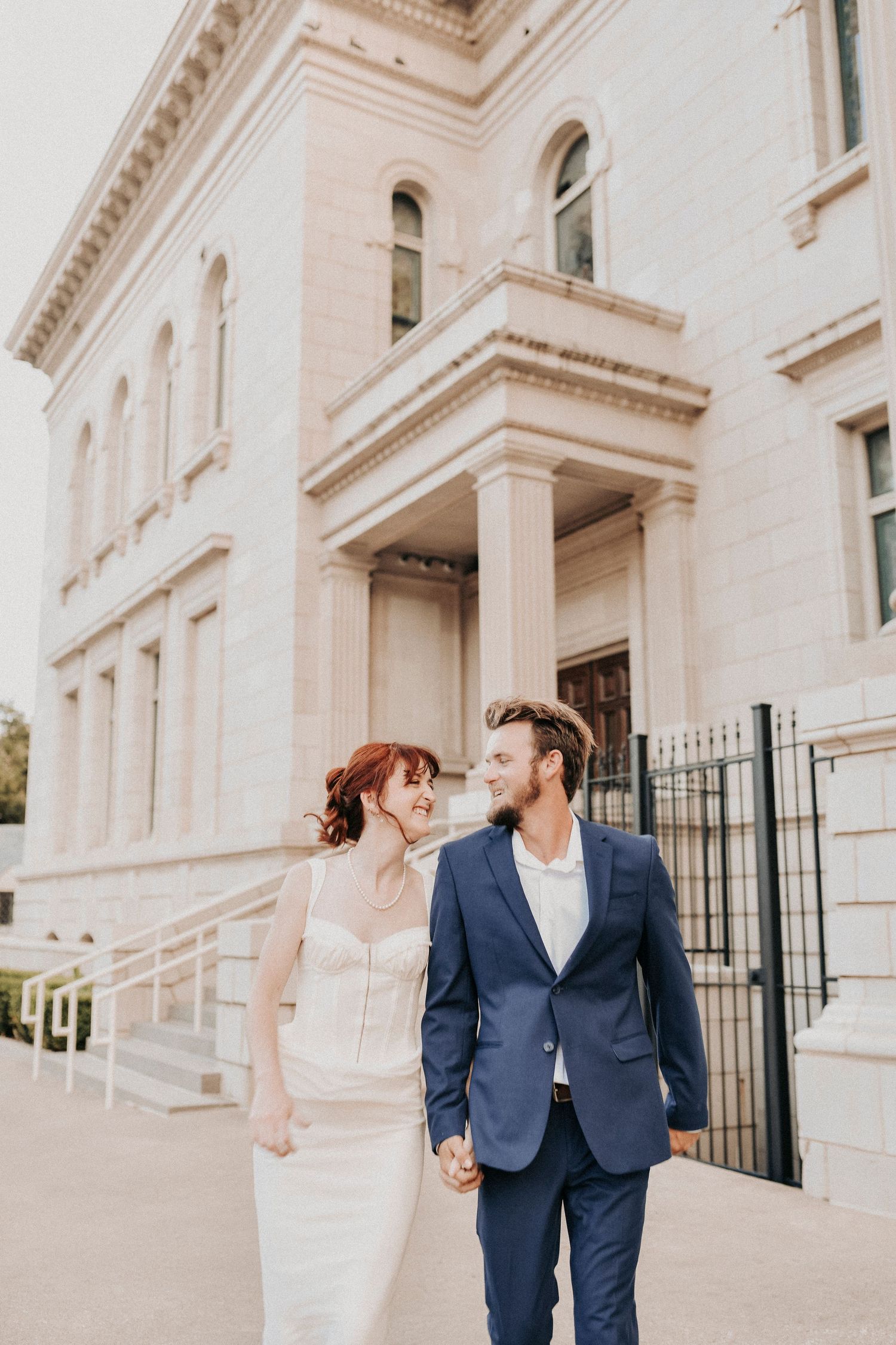 Romantic Downtown Dallas engagement session with historic architecture backdrop
