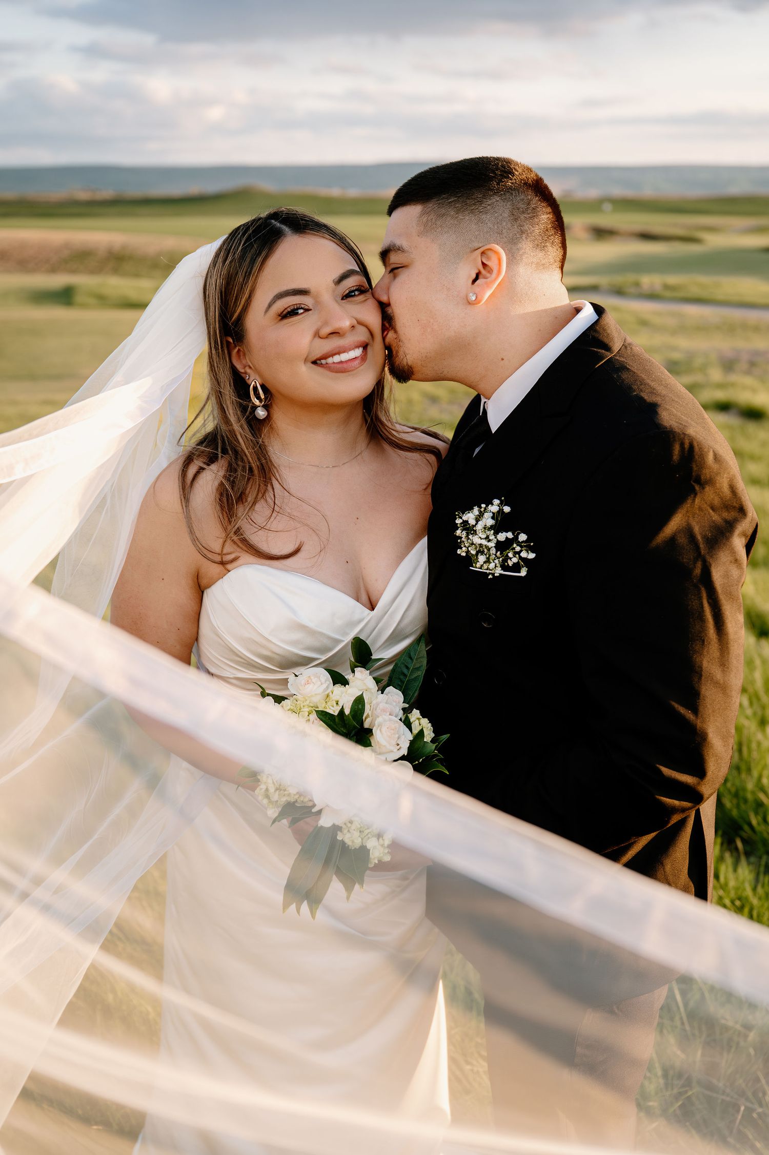 Walla Walla Valley bride and groom portraits at sunset