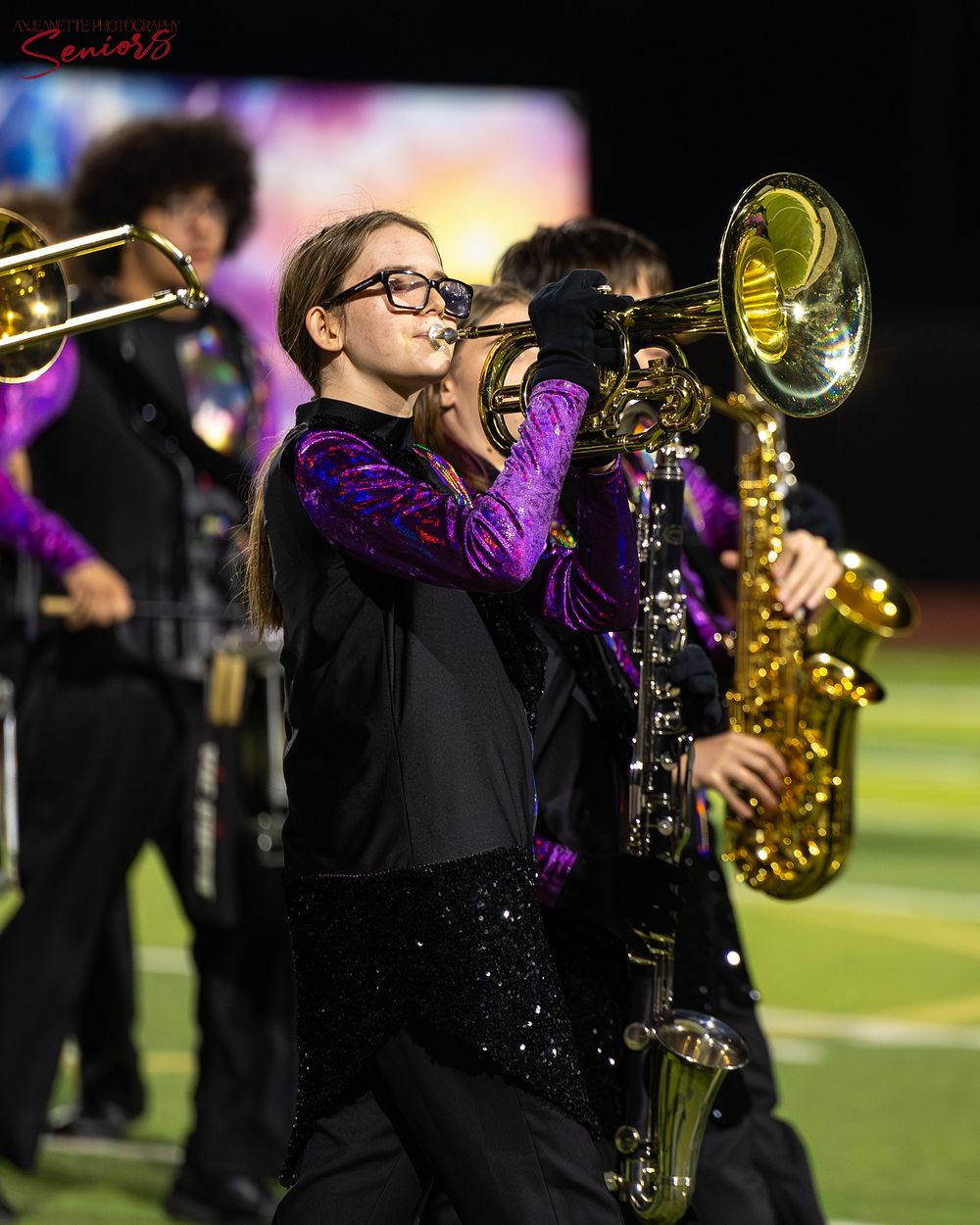 Phoenix AZMBA Marching Band Pictures senior BANNERS Anjeanette Photography High School AZ halftime performance photos